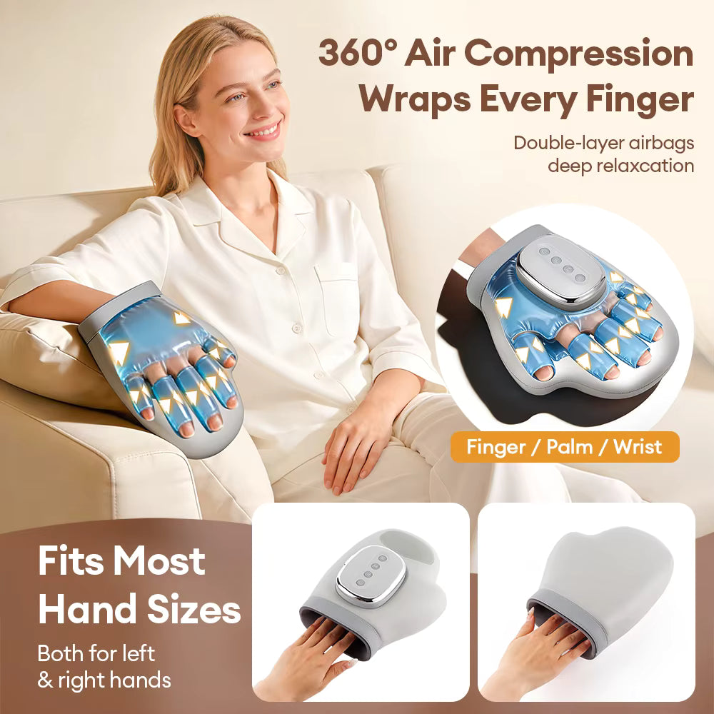 Electric Air Compression Hand Massager Glove – 3 Modes, 5 Intensities with Heat
